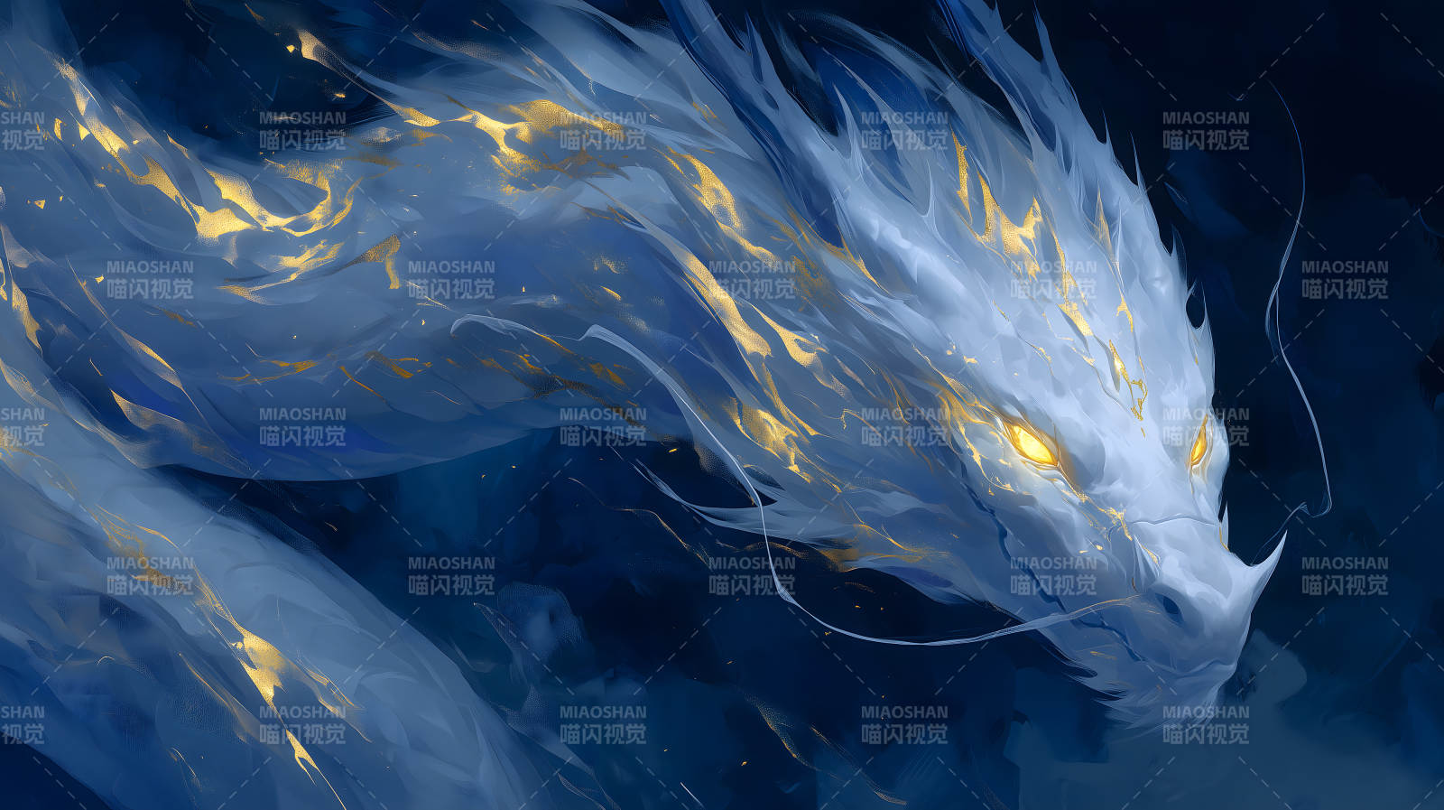 蓝色巨龙闪耀金光图片