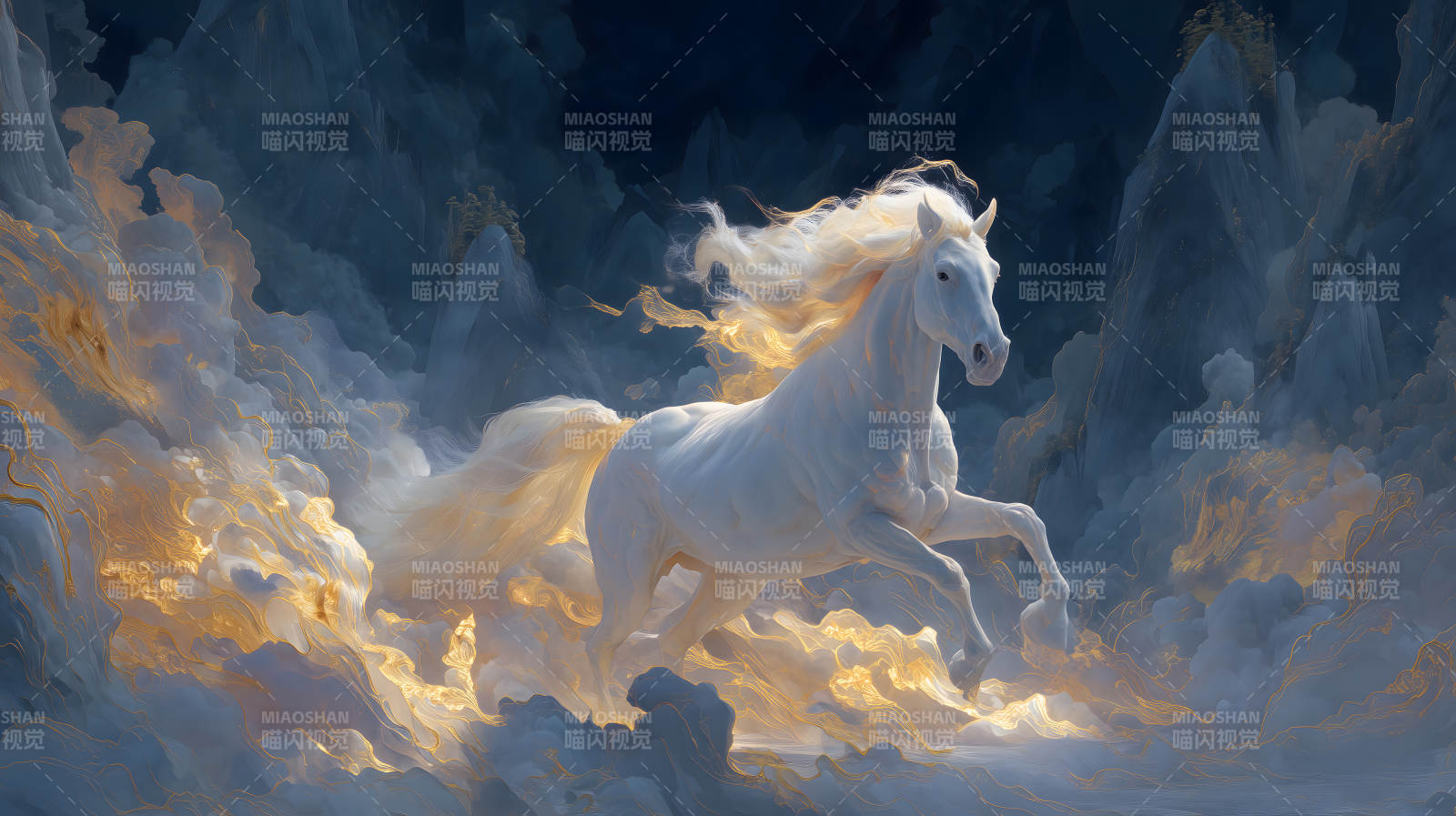 云中白马奔腾景象图片