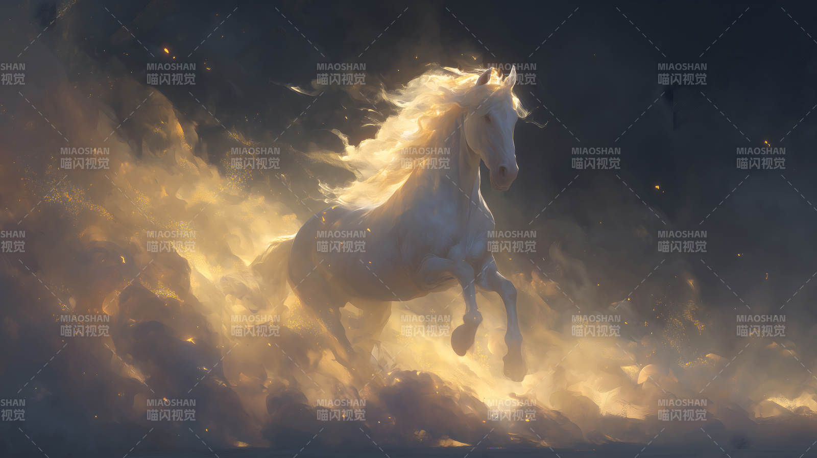 神圣白马奔腾云海图片