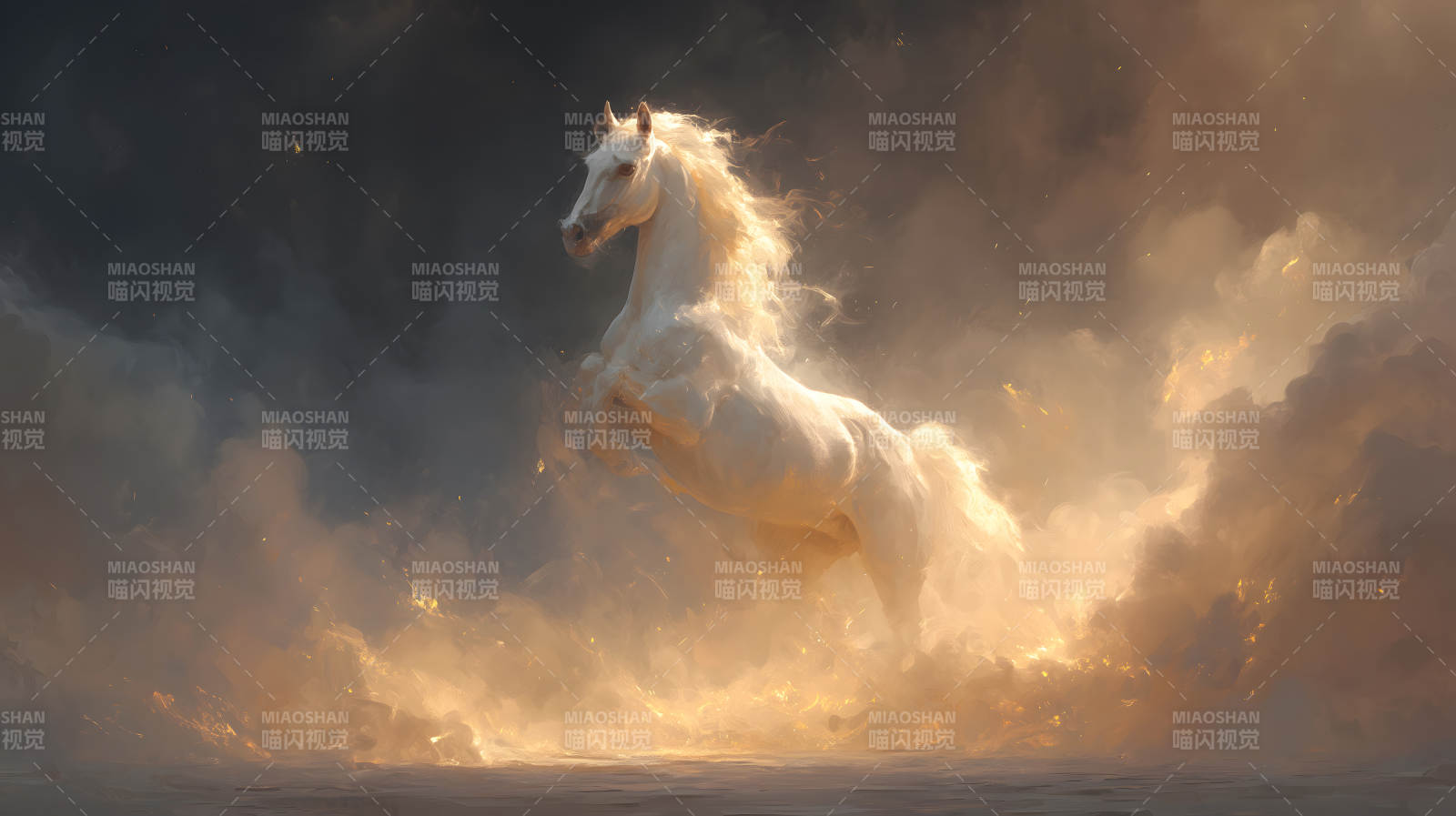 飞奔白马烈焰升腾图片