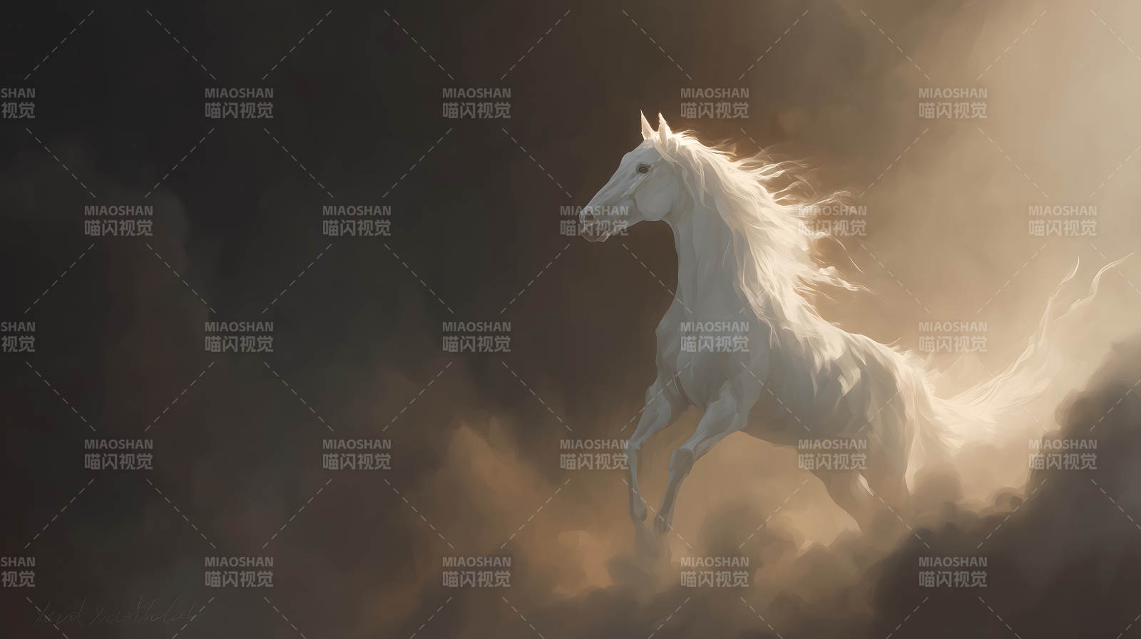 白马奔腾于光影之中图片