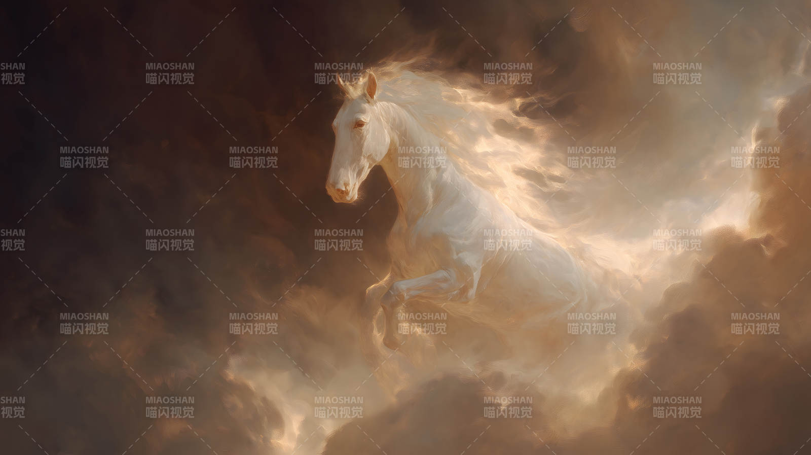 神圣白马冲破云霄图片