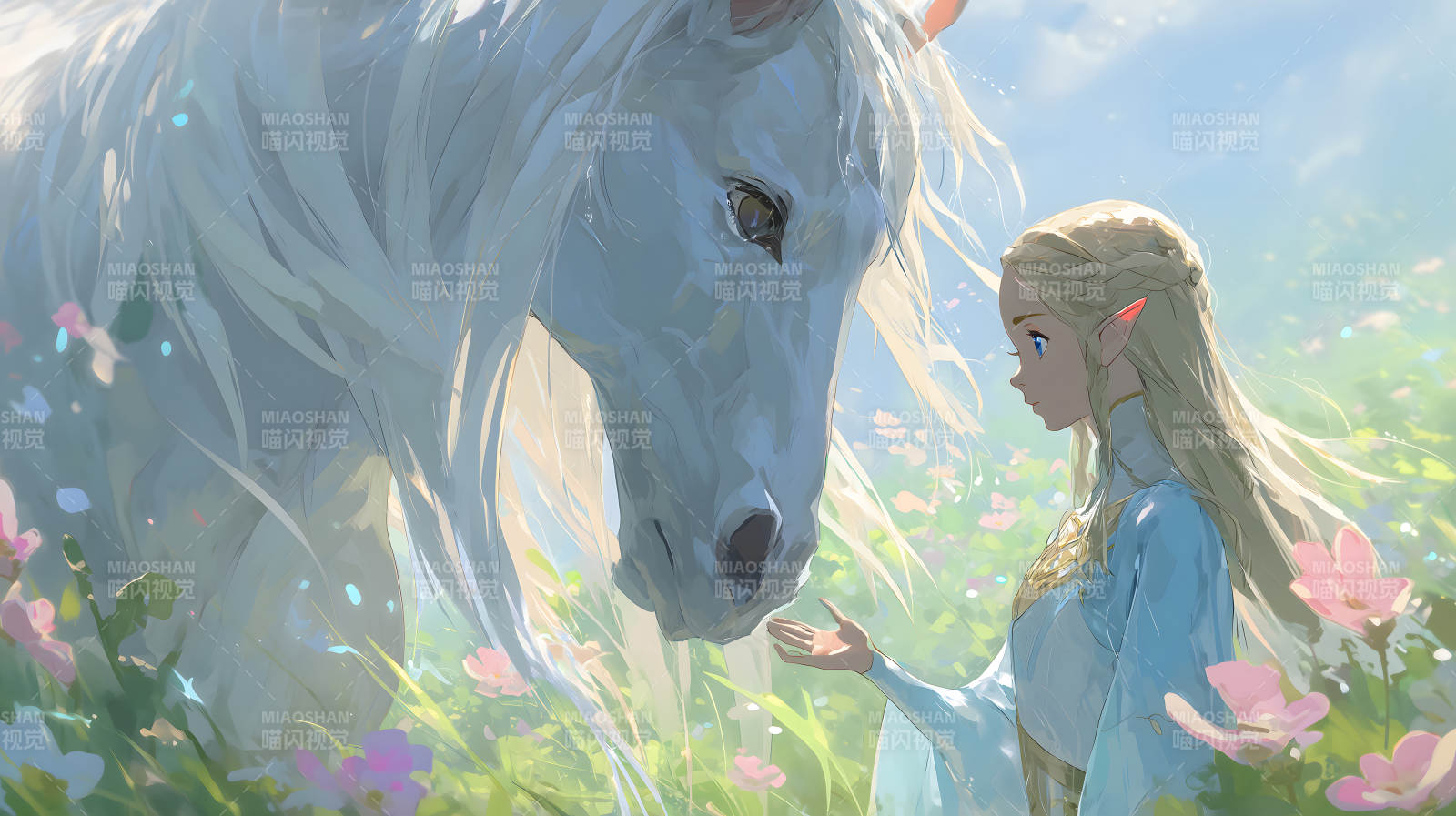 公主与白马亲昵图片