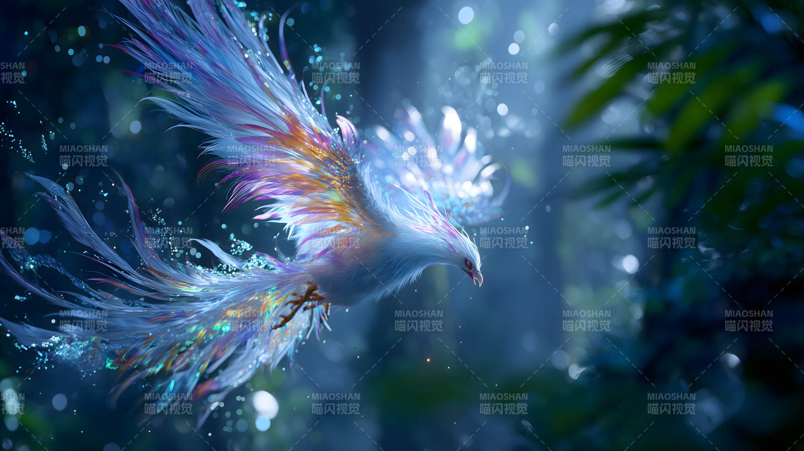 梦幻凤凰飞翔夜空图片