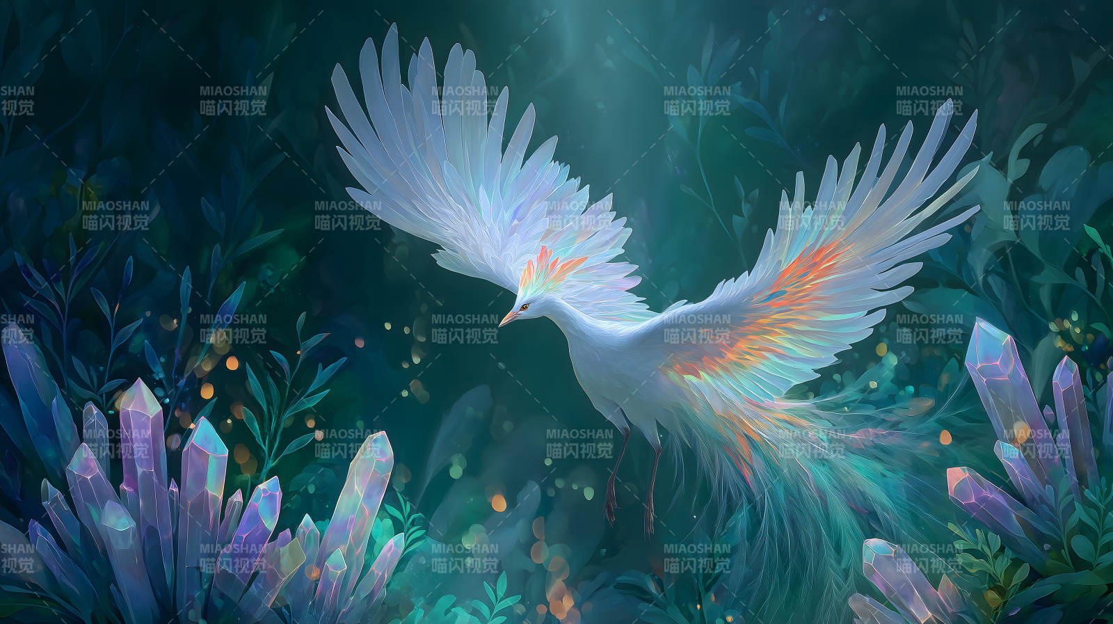 梦幻仙境中的白鸟图片