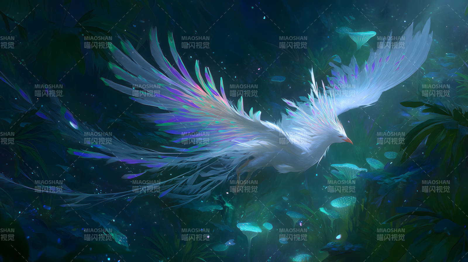 仙鸟飞舞梦幻森林图片