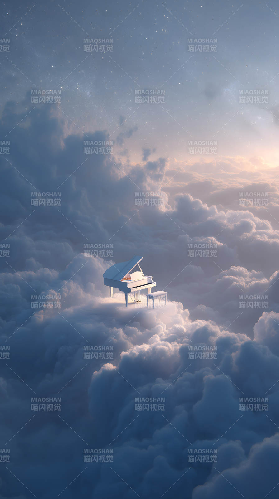 钢琴漂浮云端之上图片