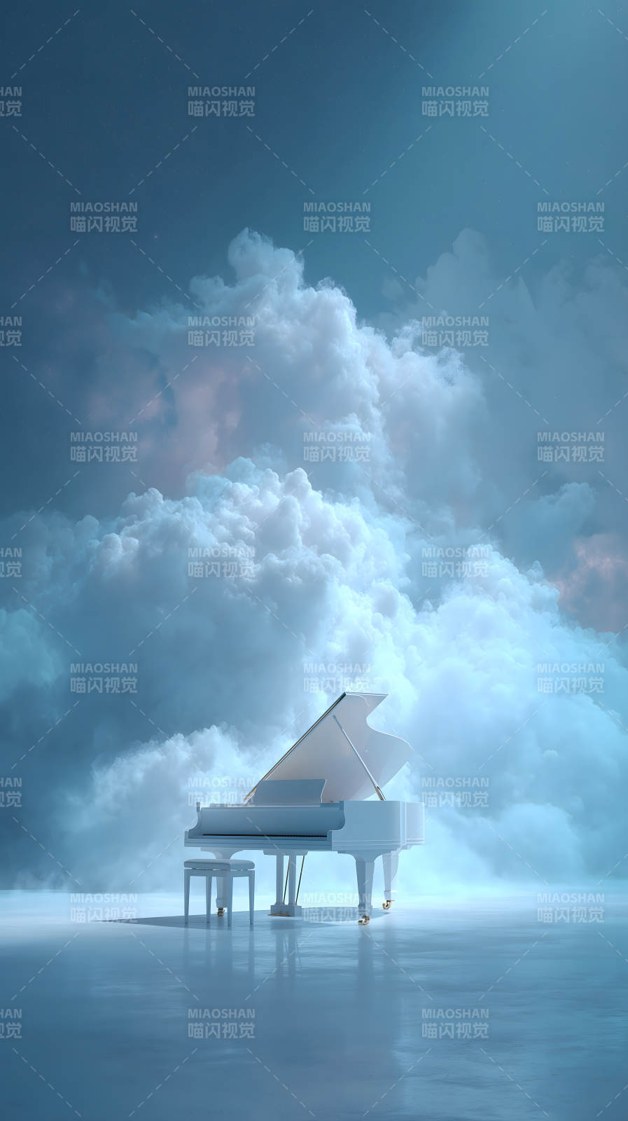 钢琴云海梦幻场景图片