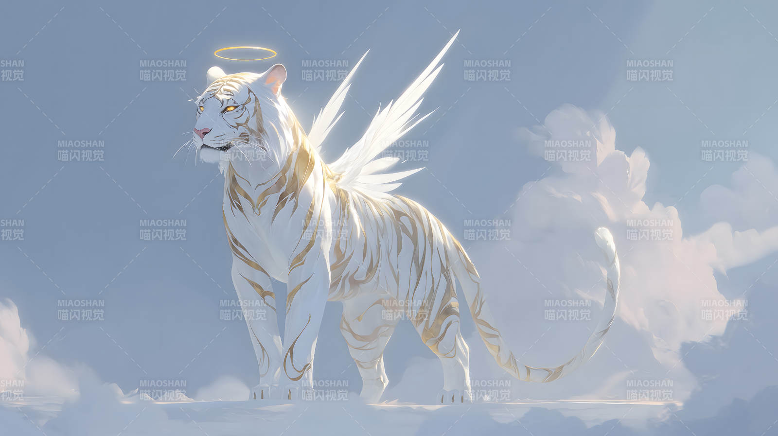 天使白虎展翅翱翔图片