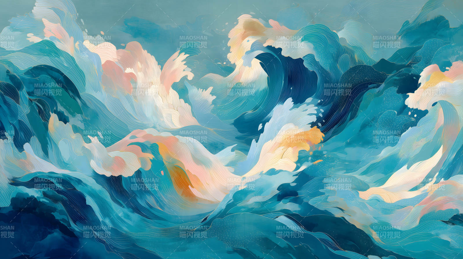 水浪绘画色彩绚丽图片