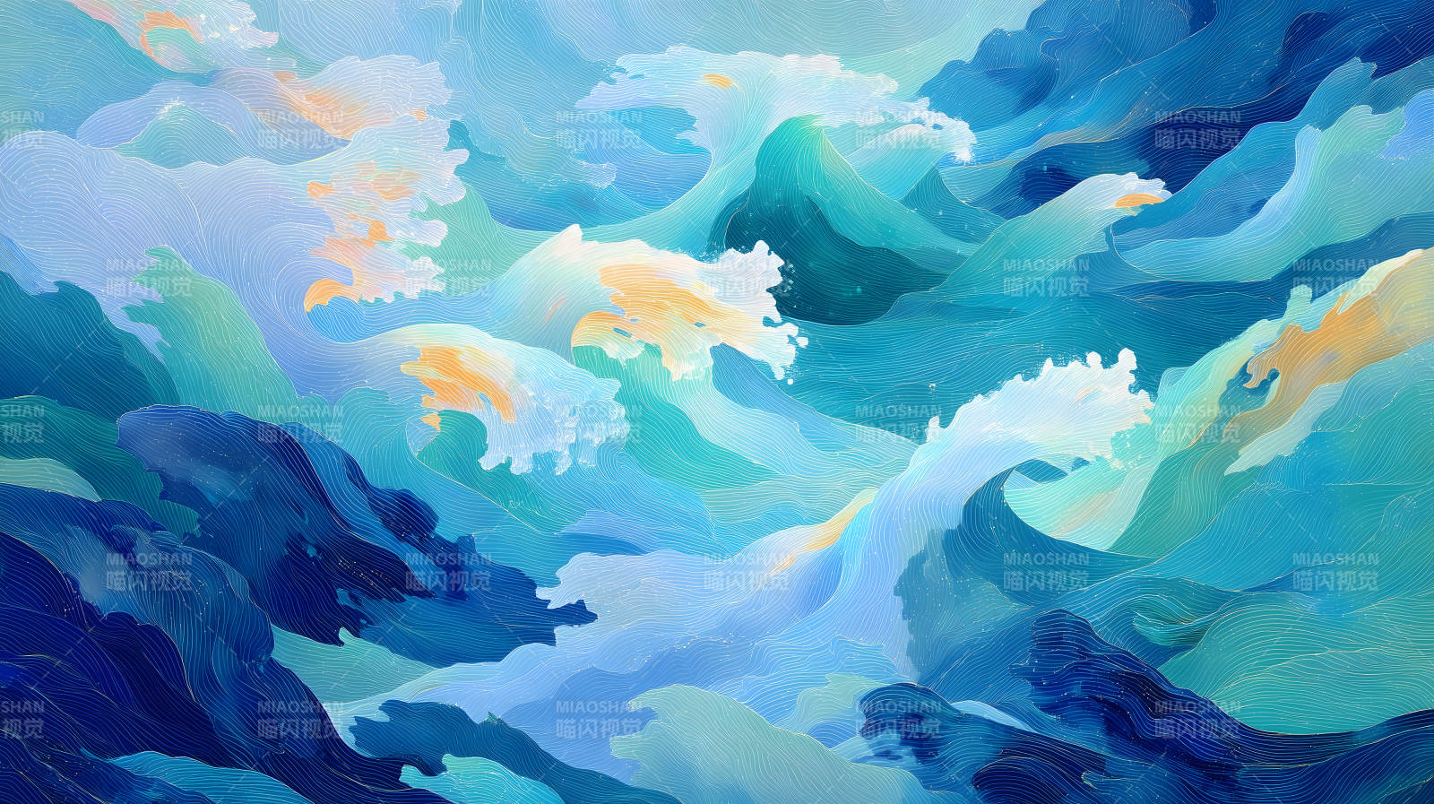 蓝色波浪艺术作品图片