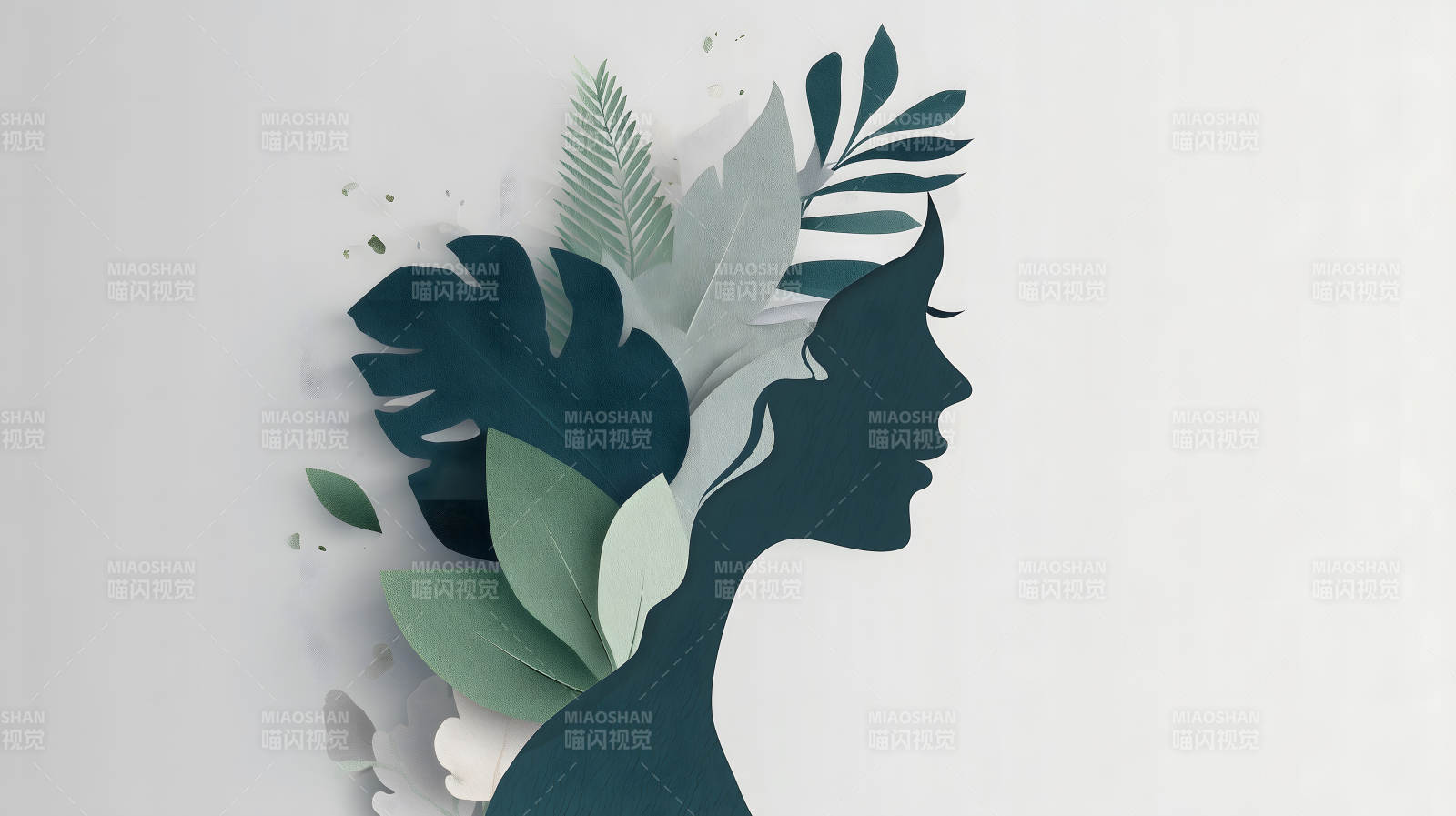 女人与植物装饰画图片