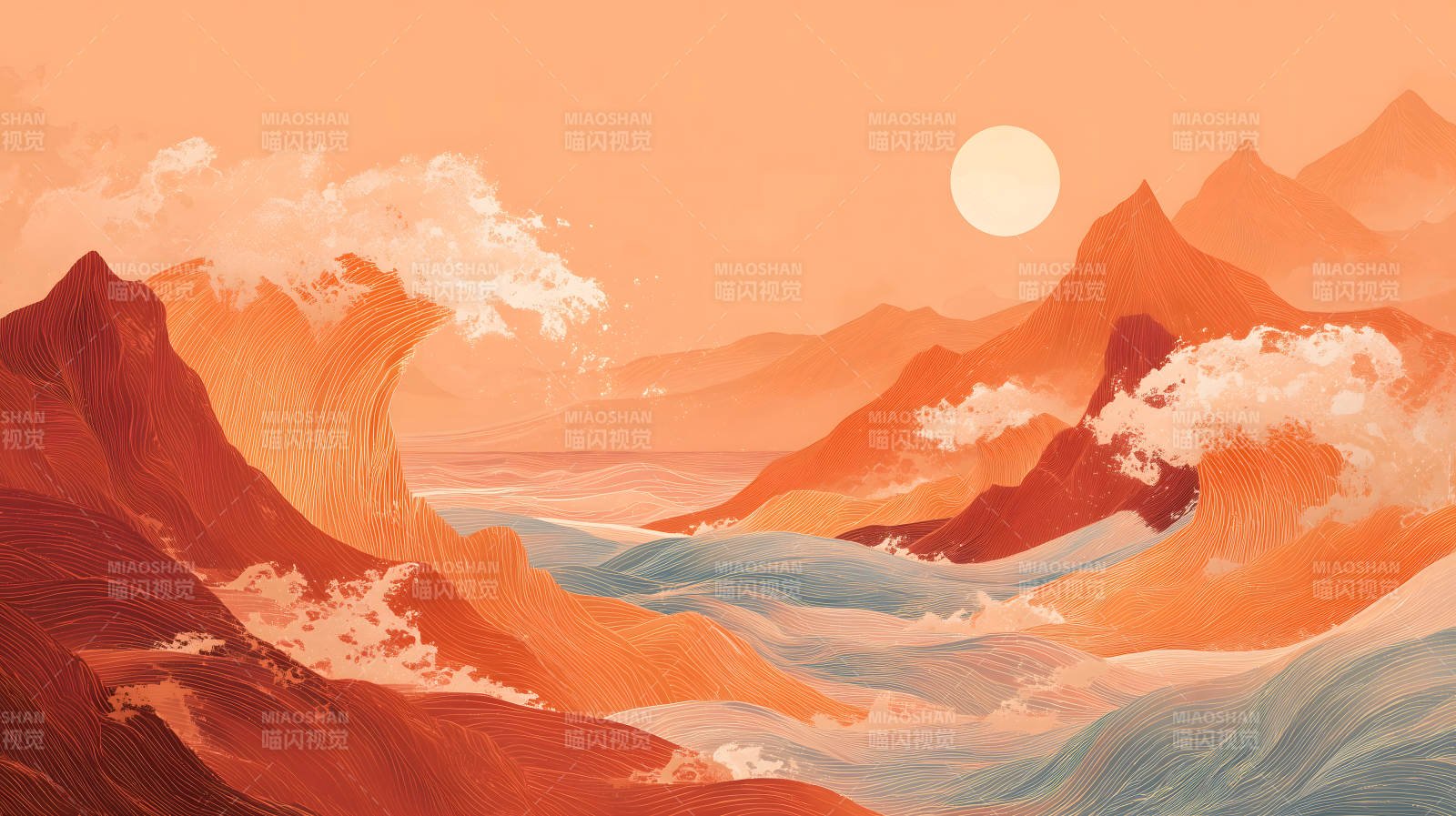 山海绘景暖日升空图片