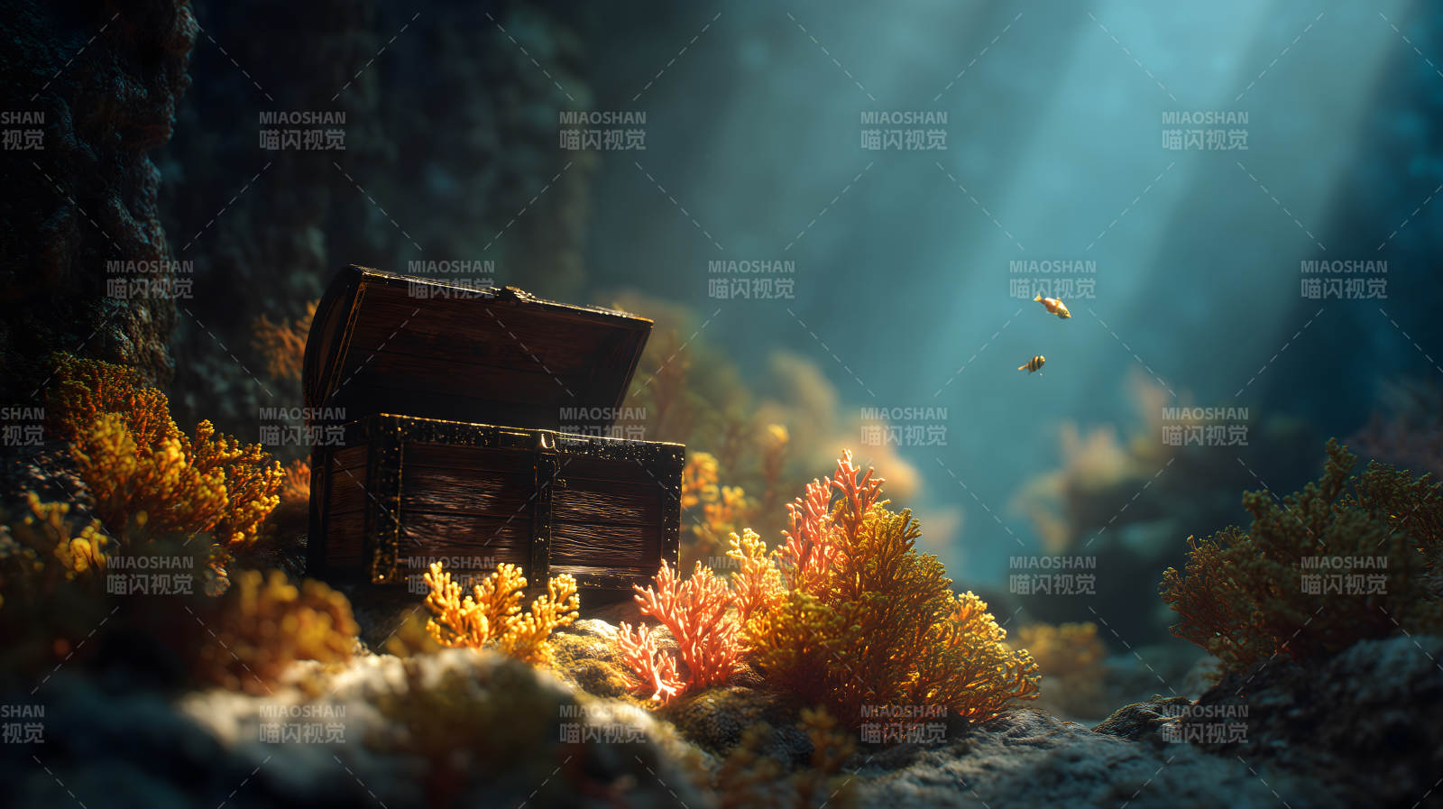 海底宝藏与光线图片