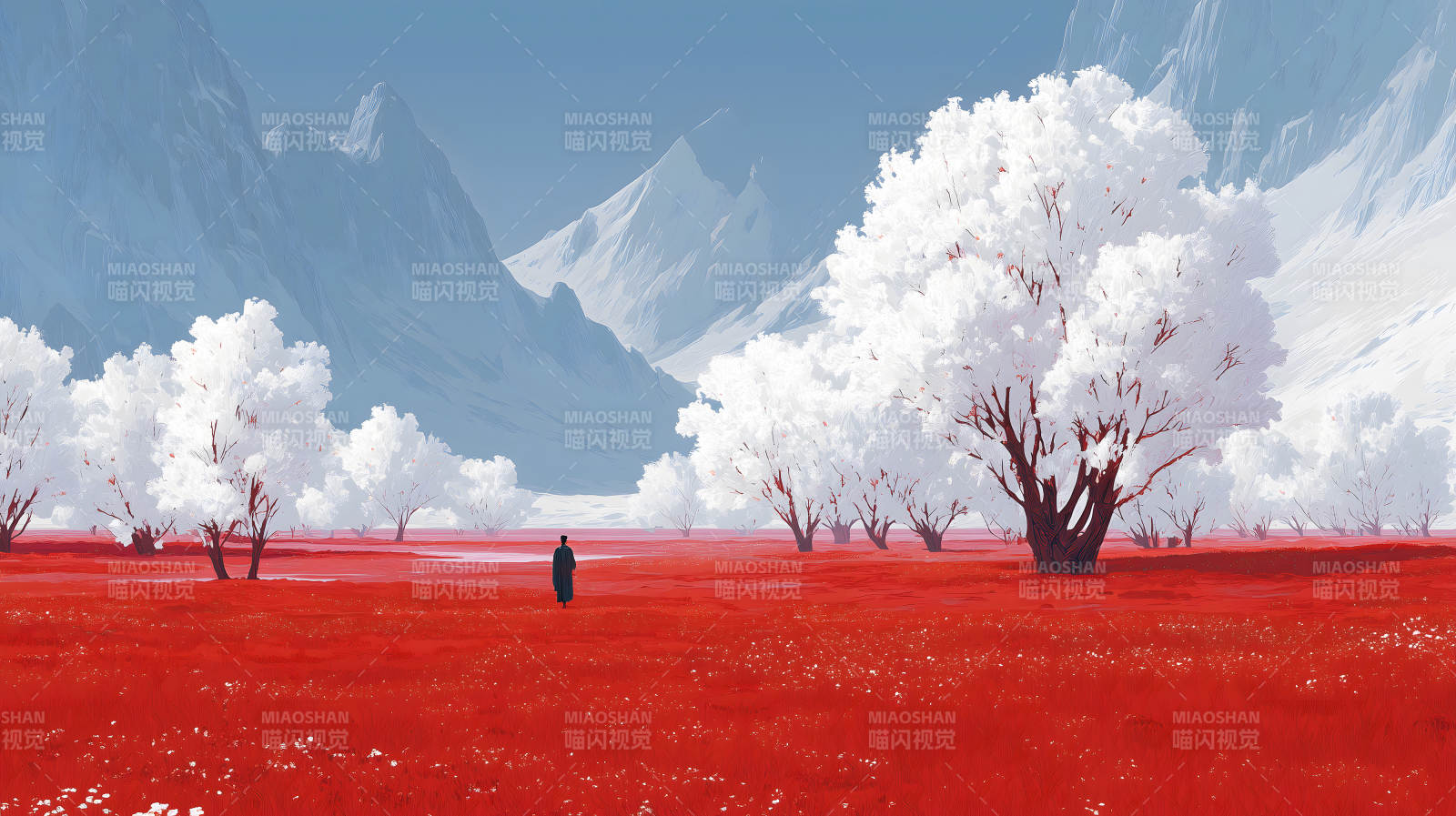 红海白树下的旅人图片