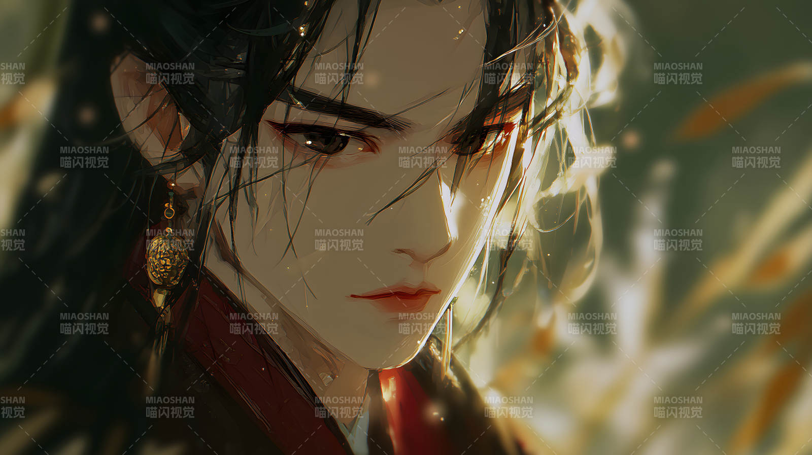 古风美男凝视目光忧郁图片