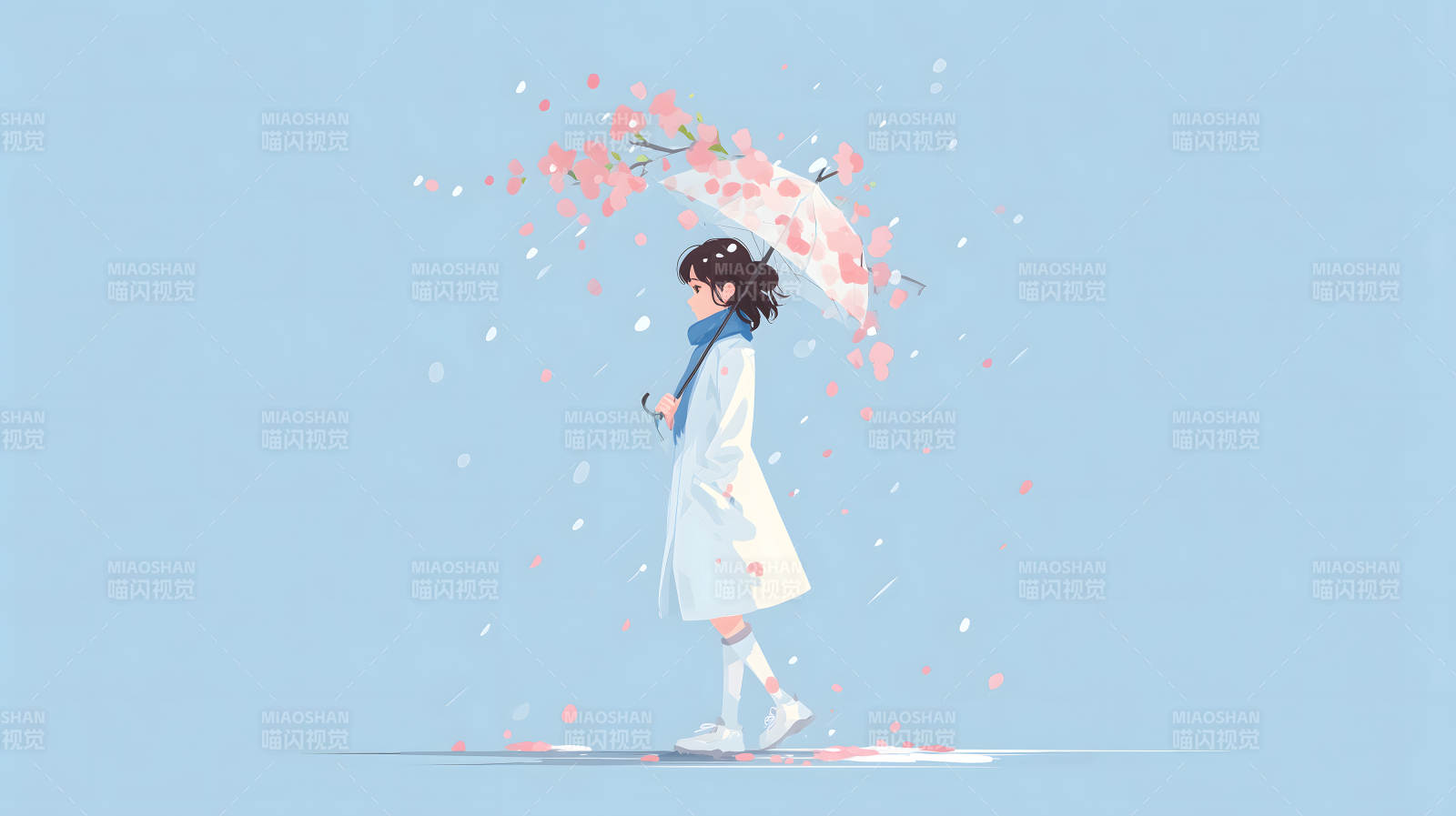樱花雨中少女图片