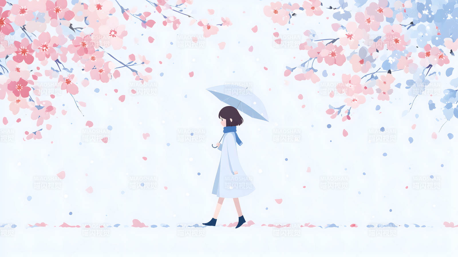 伞下少女赏樱花图片