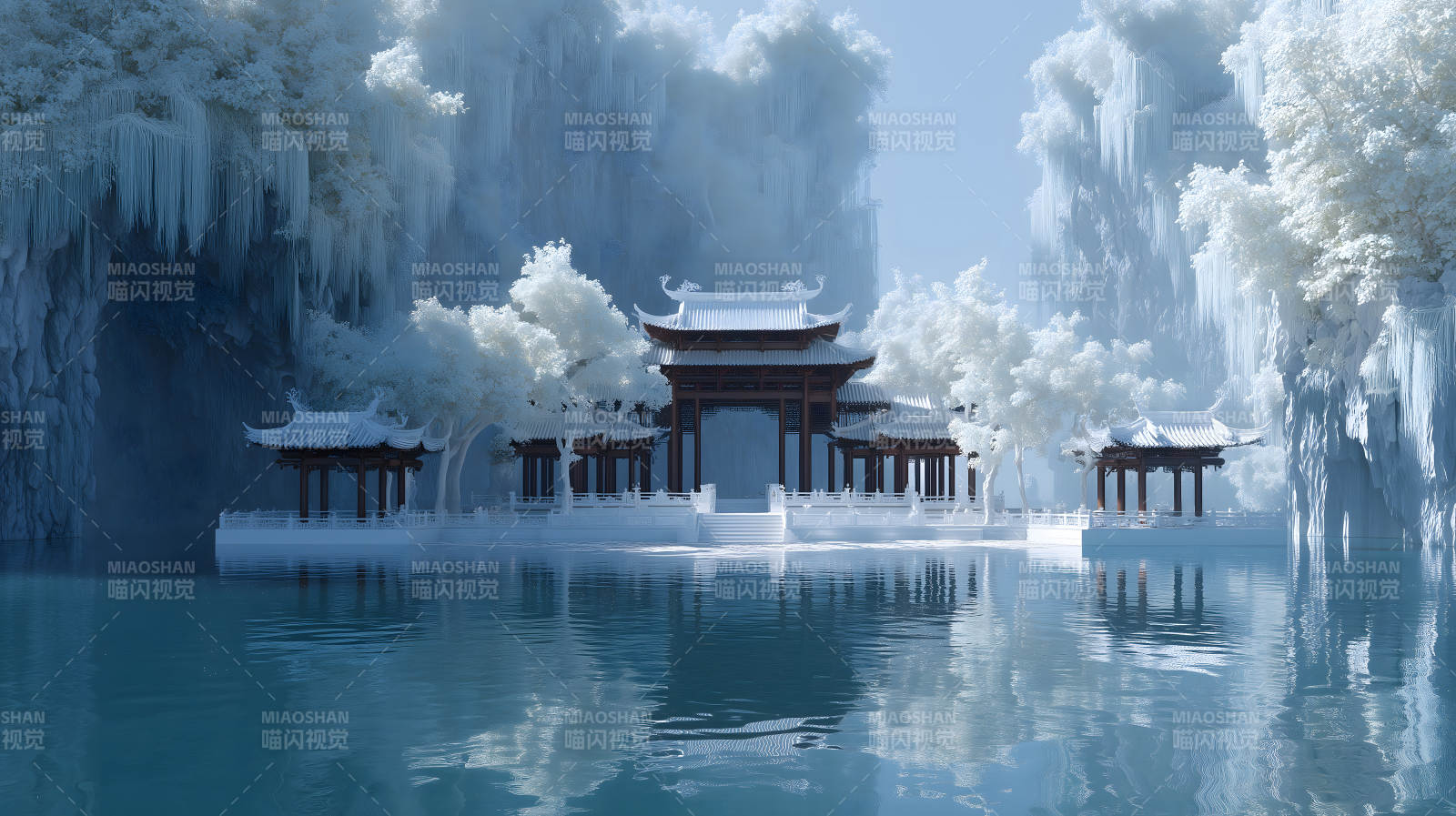 雪山古寺冰雪仙境图片