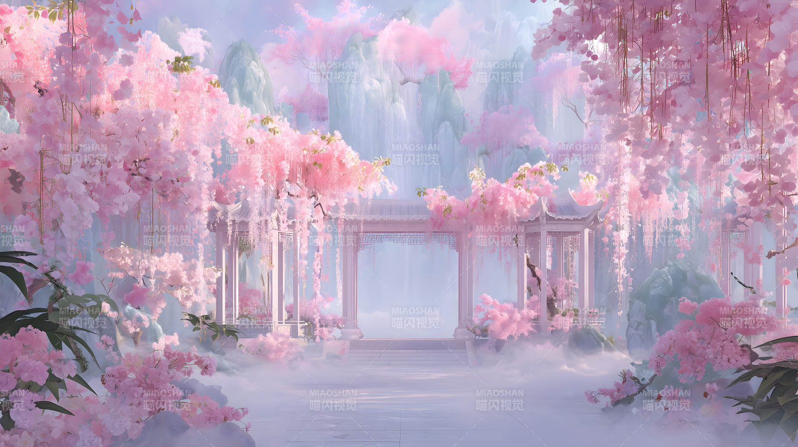 粉色樱花仙境的梦幻图片