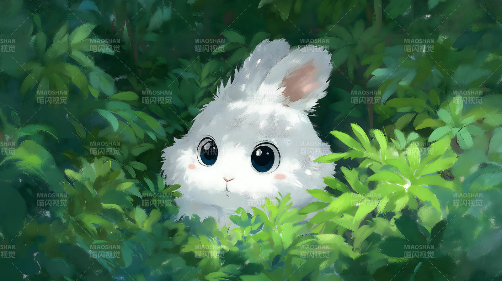 兔子躲在绿叶中图片