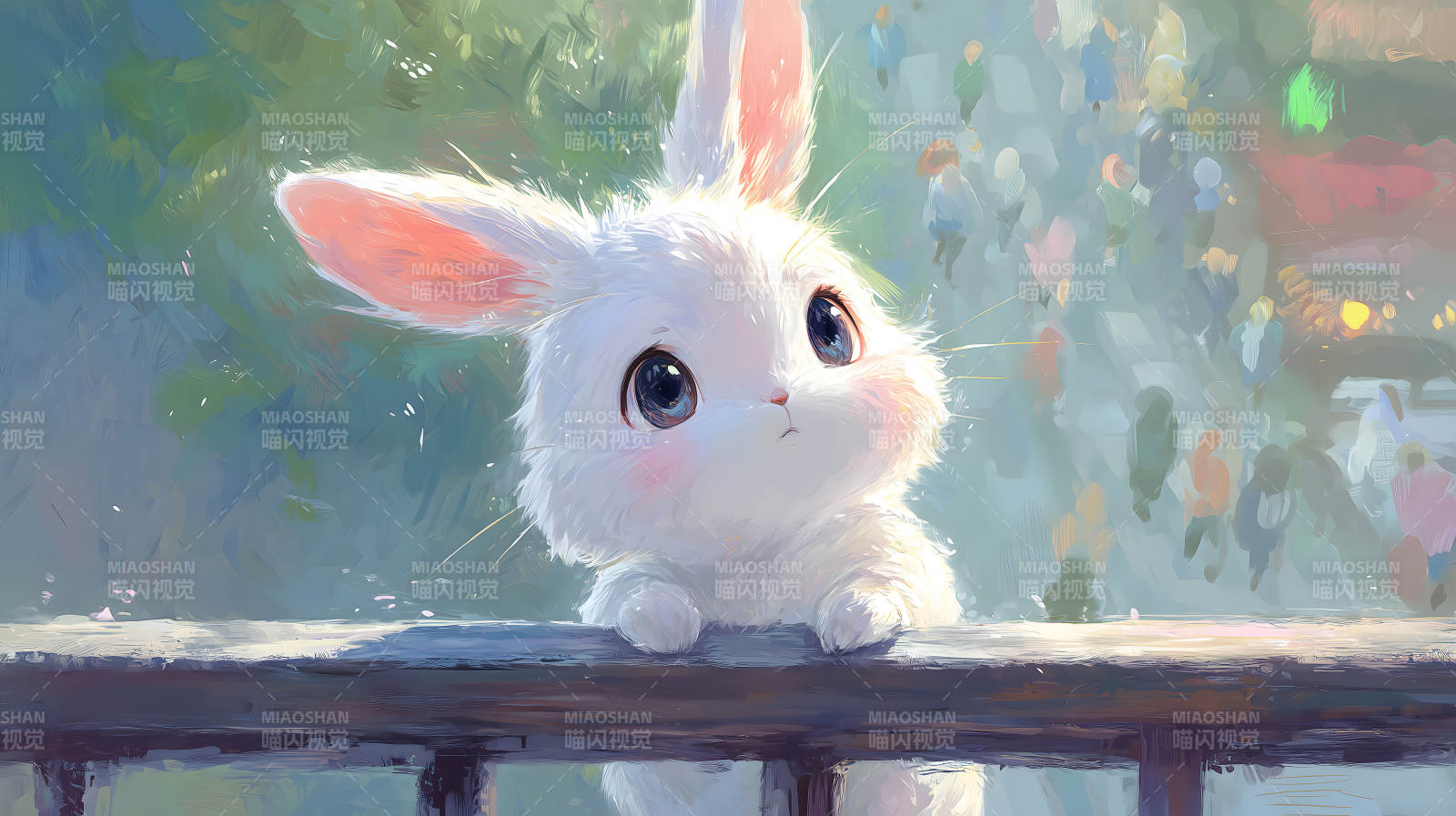 可爱兔子凝视风景图片