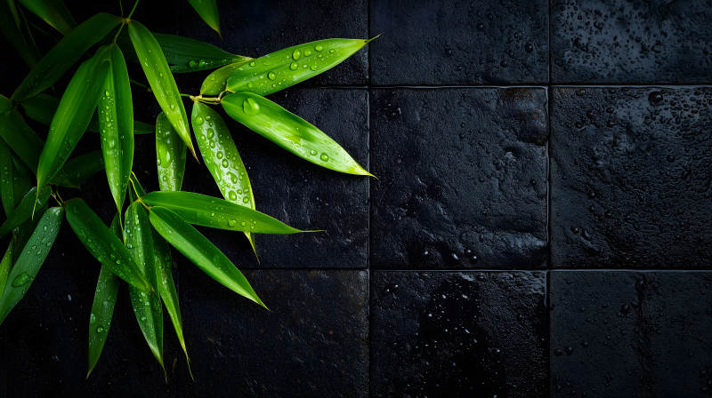 竹叶雨滴黑色砖图片