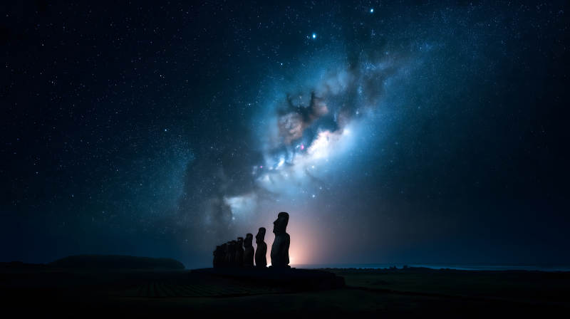 星空下的巨石雕像图片