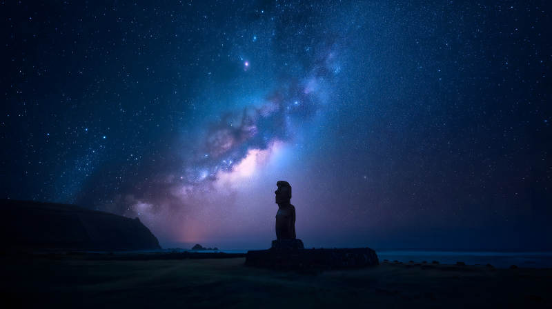 星空下的巨石雕像图片