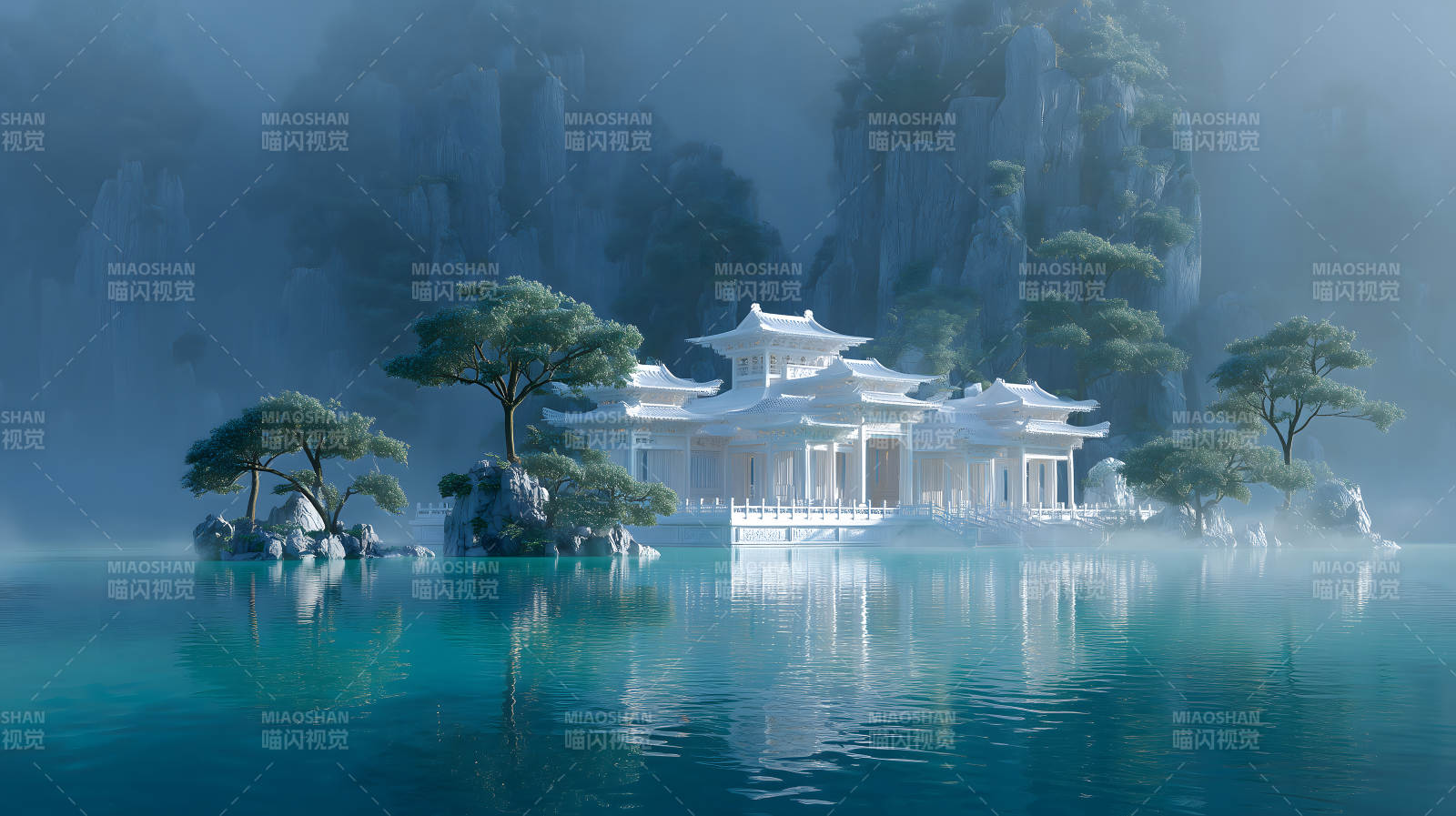 仙境宫殿碧波荡漾图片