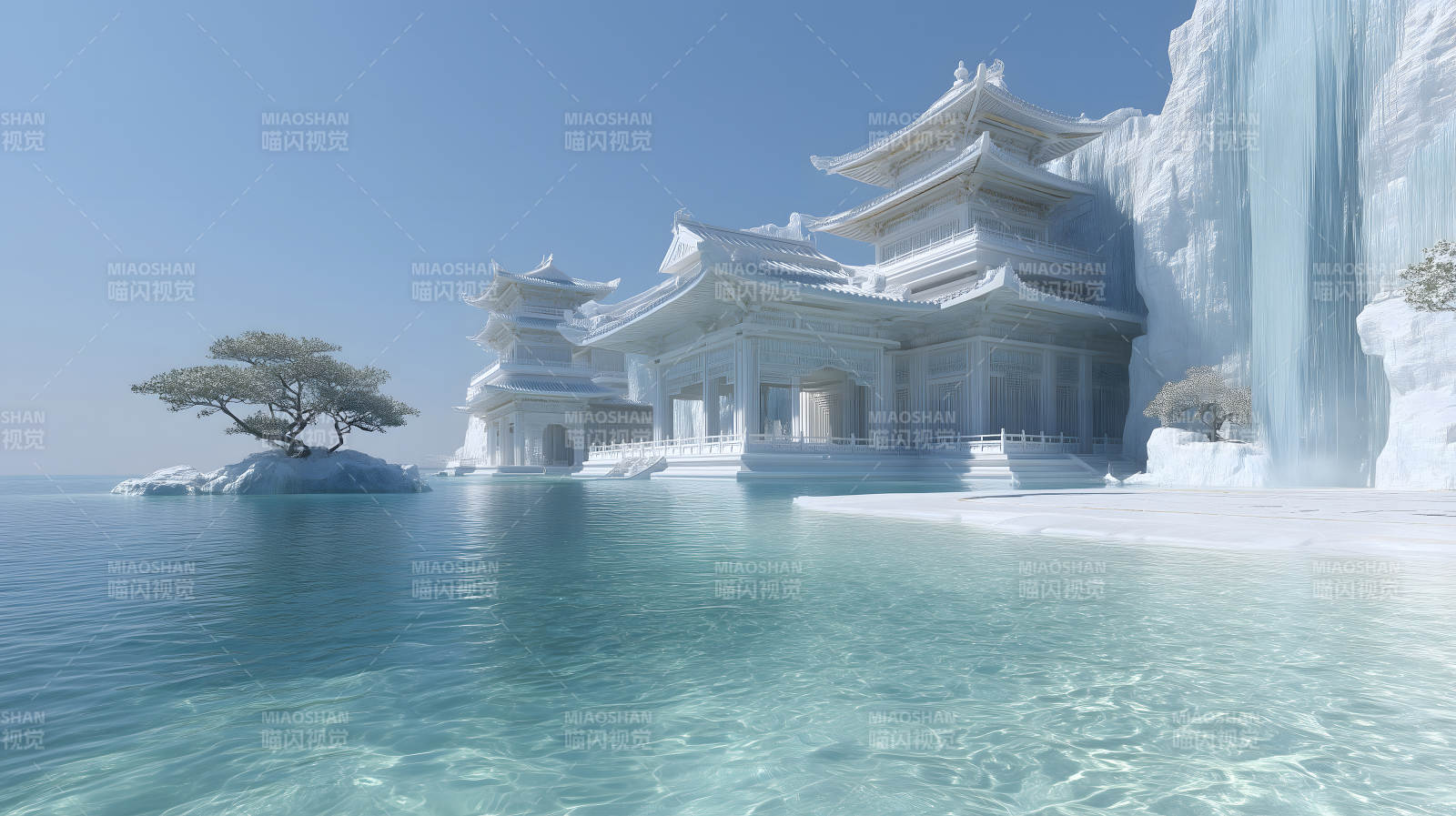 冰雪仙境古刹图片