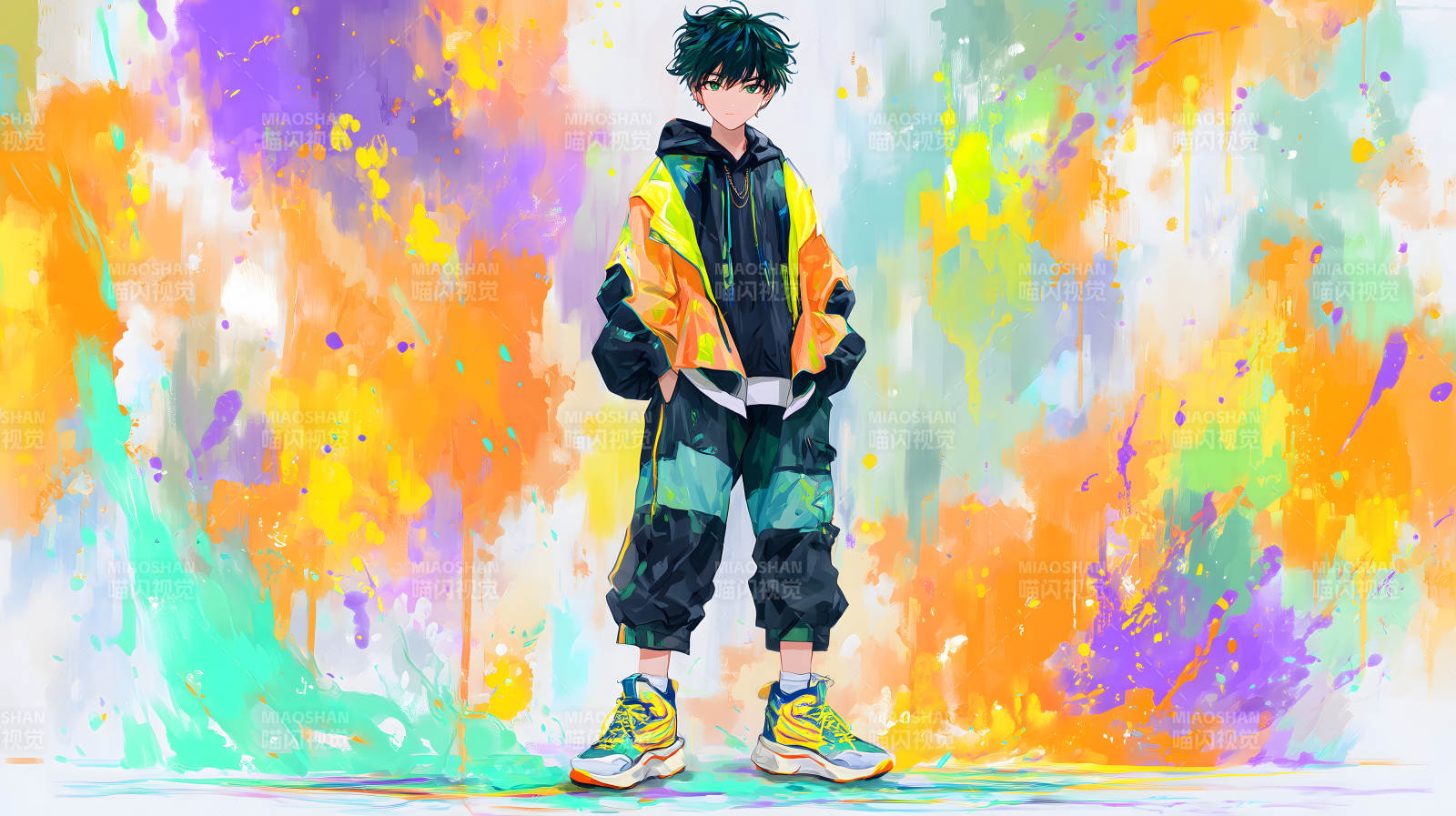 动漫少年炫彩涂鸦图片
