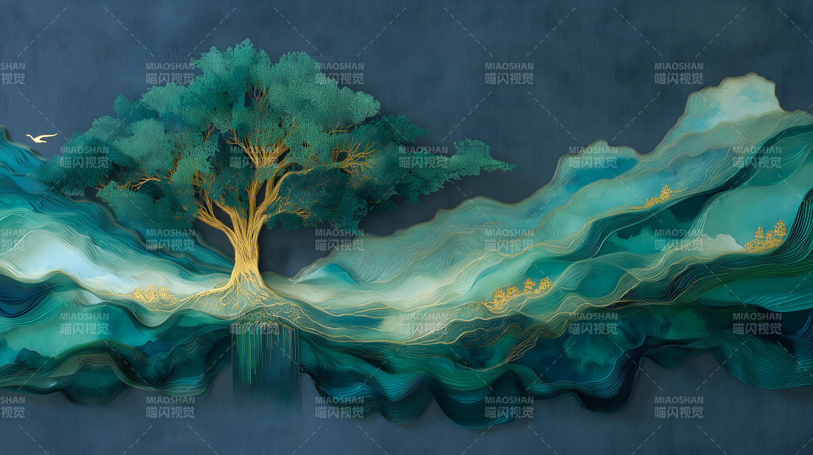 树木山水风景画图片