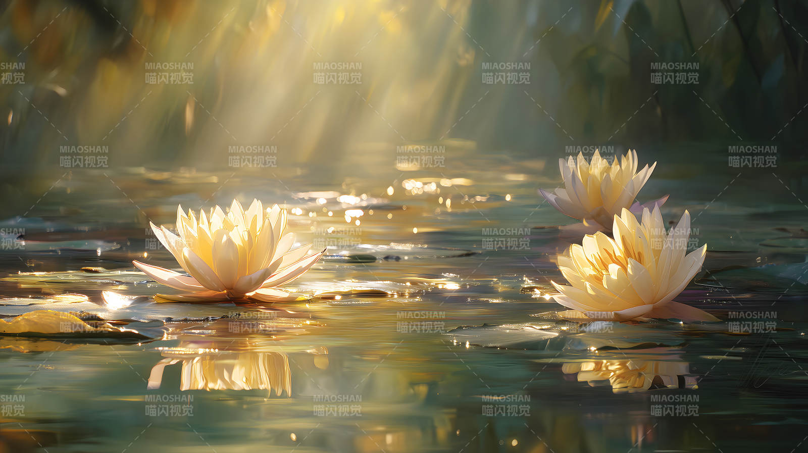 水莲绽放阳光普照图片