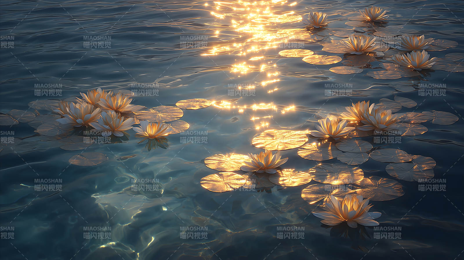水面莲花光影图片