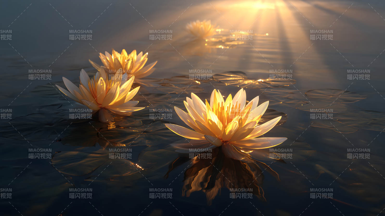 水面莲花阳光洒照图片