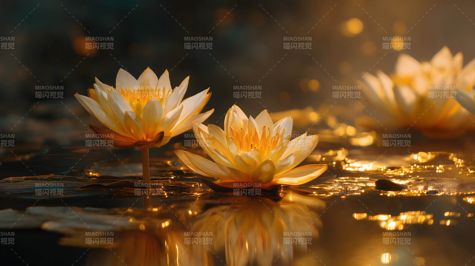 金莲映水静谧光影图片