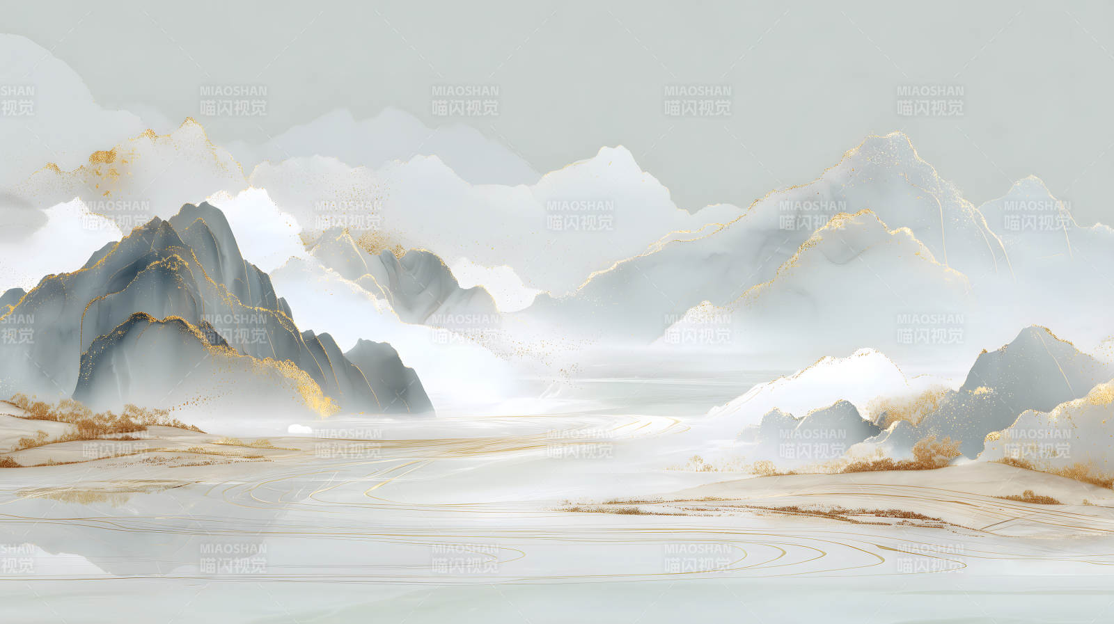 山水画意境金光闪耀图片