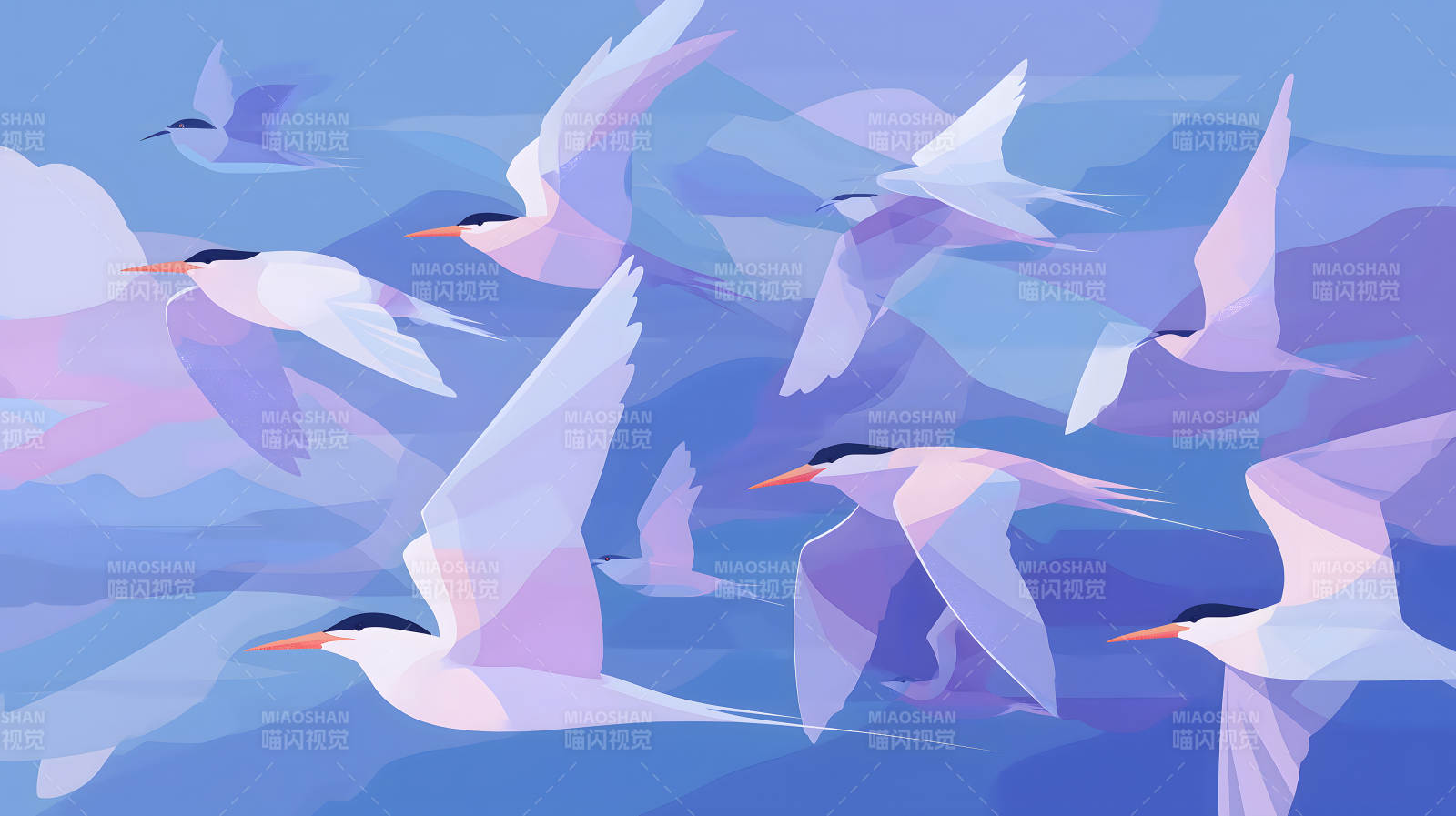 鸟群飞翔的艺术画作图片