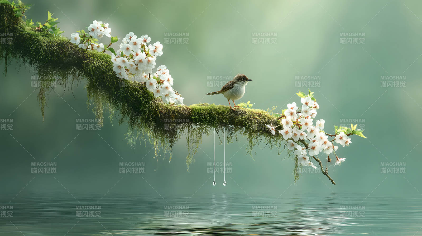 鸟儿栖息花枝图片