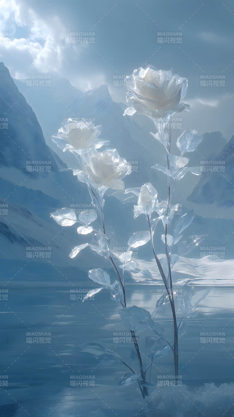 冰雪玫瑰盛开山间图片