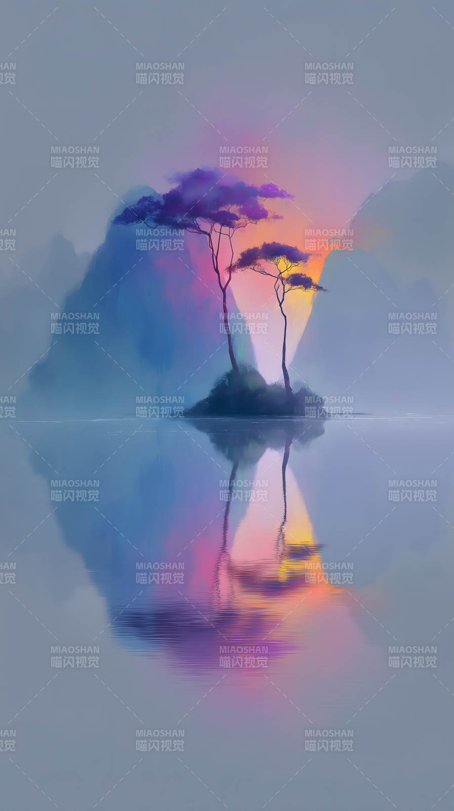 岛屿夕阳静谧美景图片