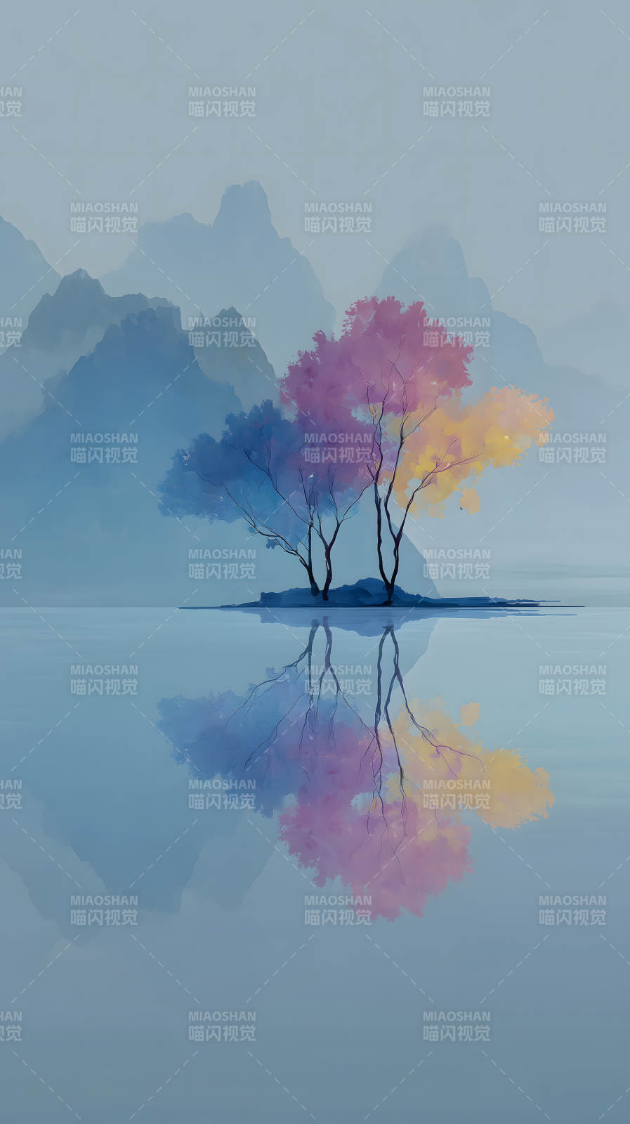 彩虹树水中倒影图片