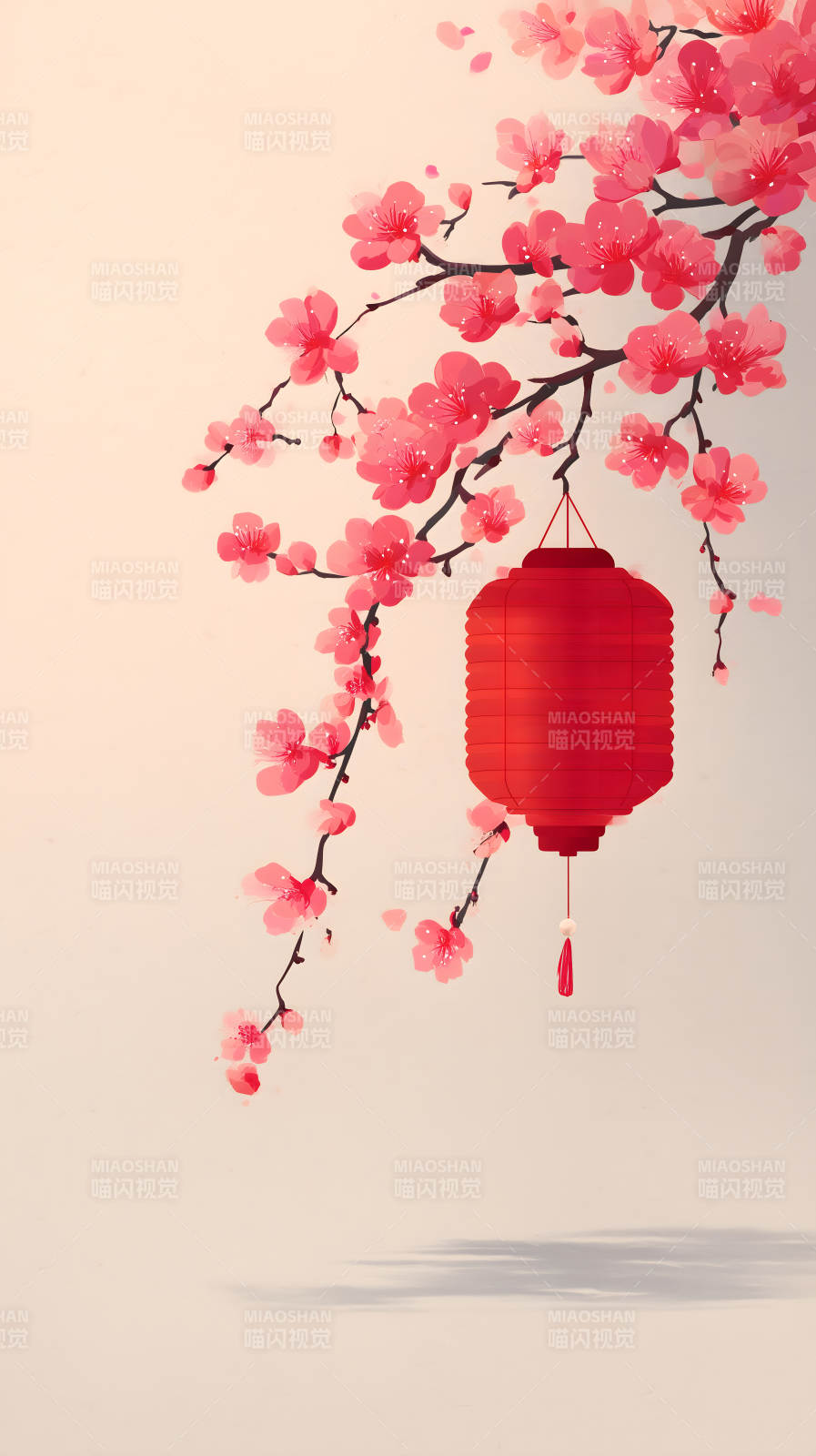 红灯笼与粉色花图片