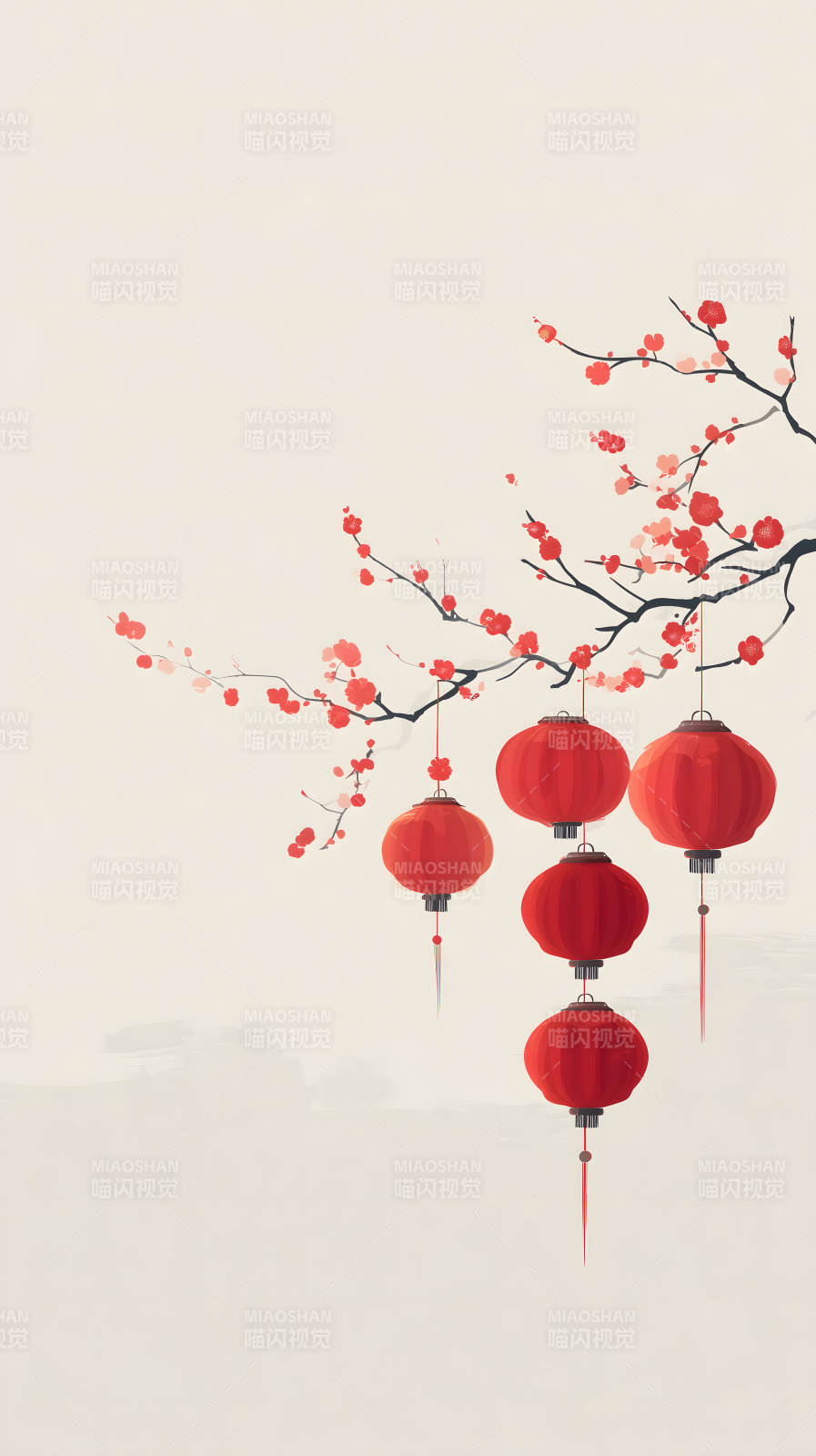 红灯笼与梅花图片