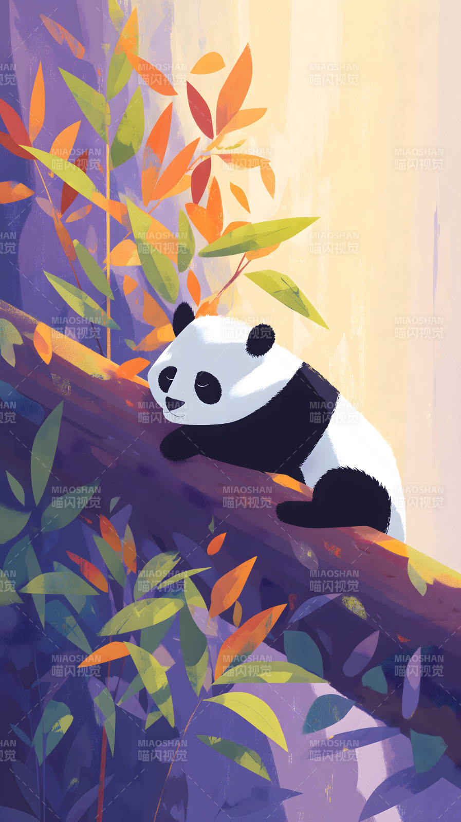 熊猫栖息树枝之上图片