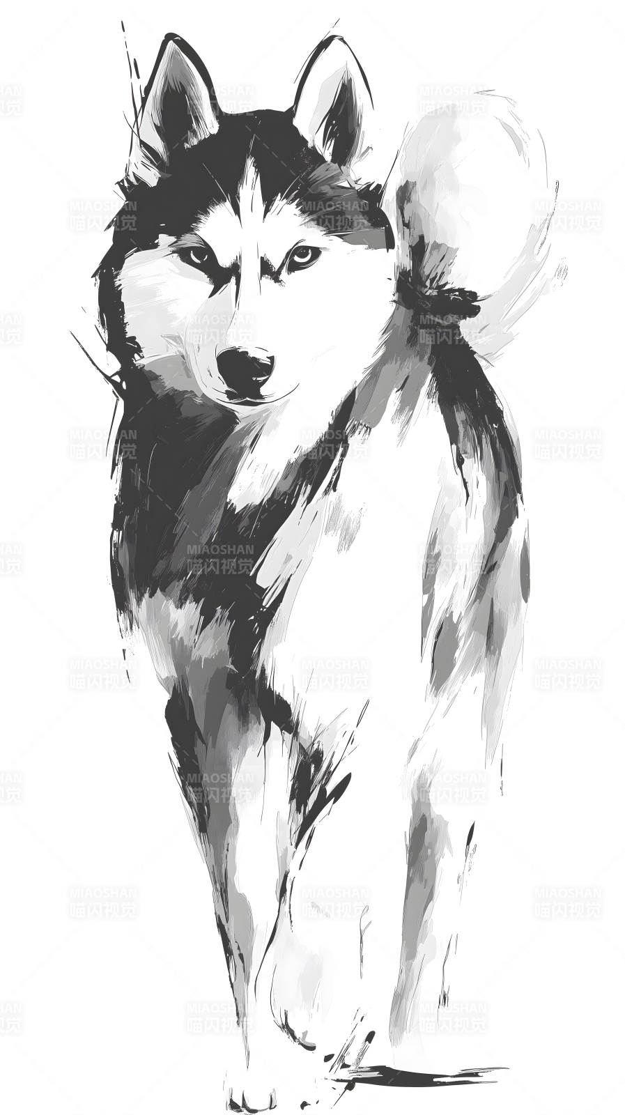 水墨哈士奇霸气十足图片