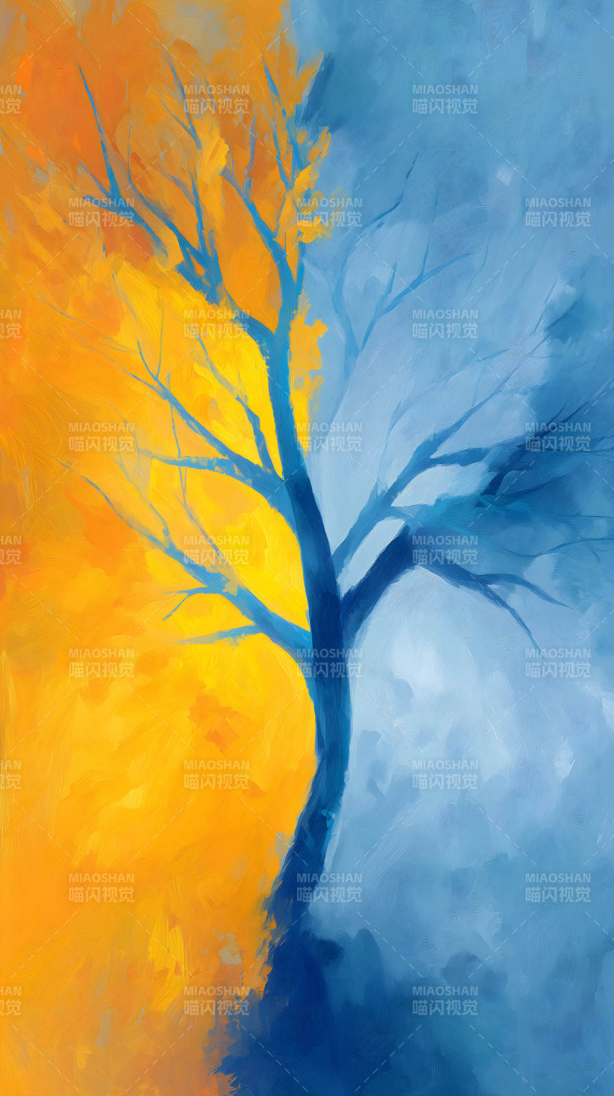 树与色彩对比图片