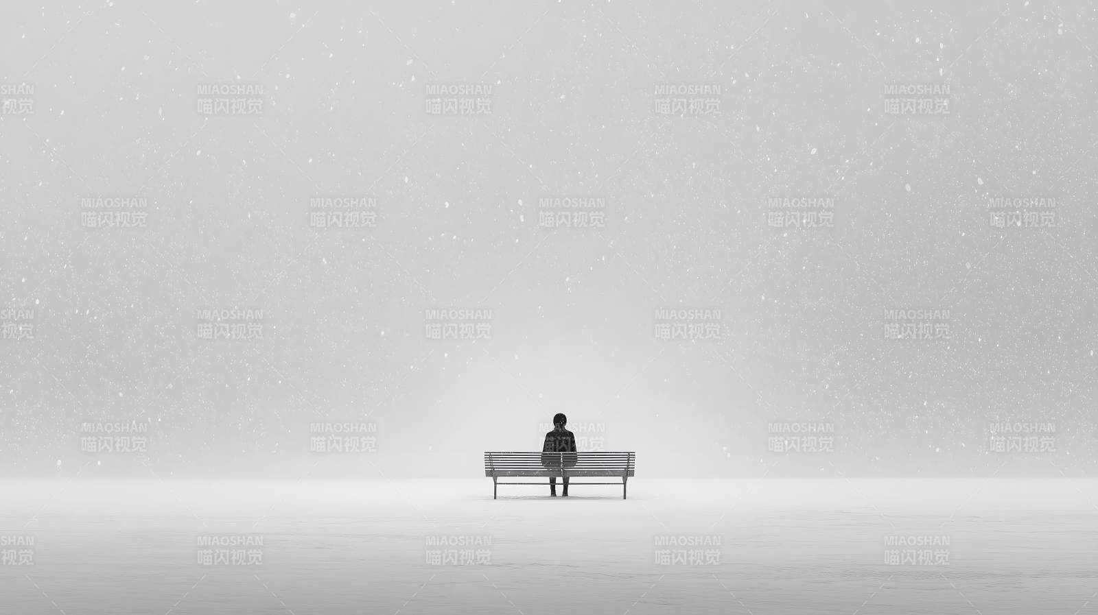 雪地孤寂沉思人图片