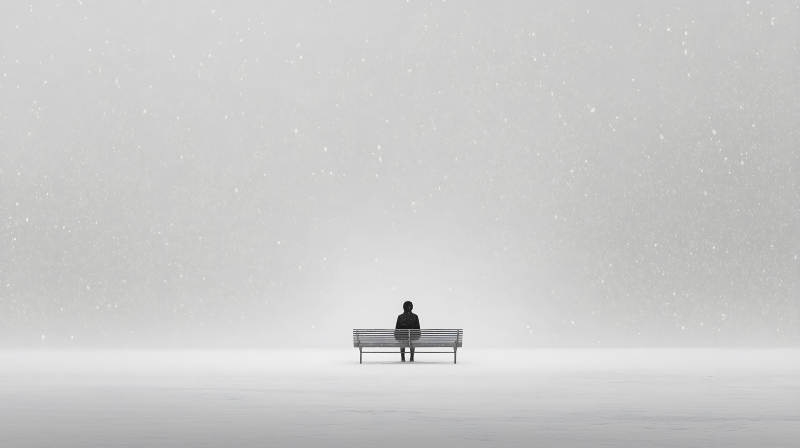 雪地孤寂沉思人图片